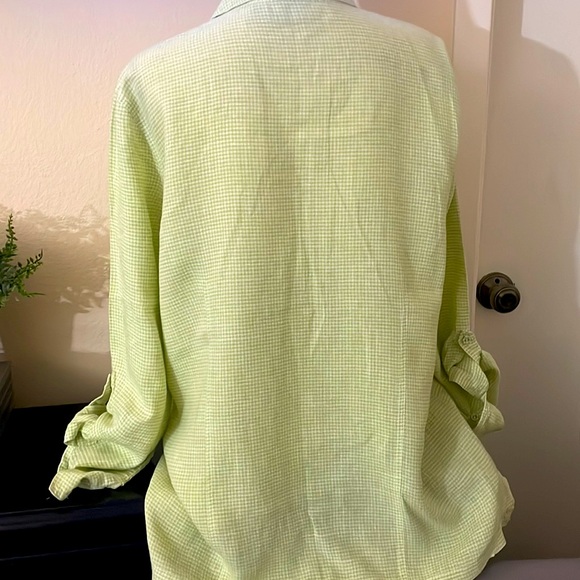 Chico’s Lime Green Gingham Linen Shirt Size 3 - Picture 4 of 5
